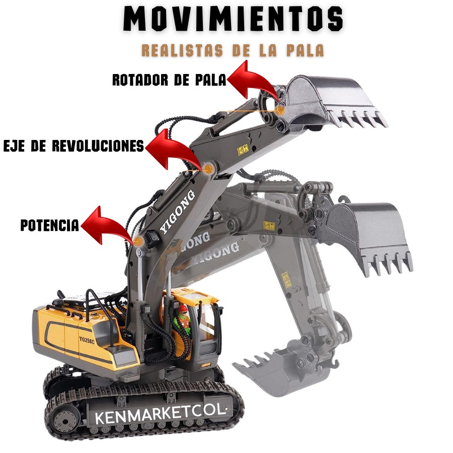 Retroexcavadora realista con aleación de metal recargable