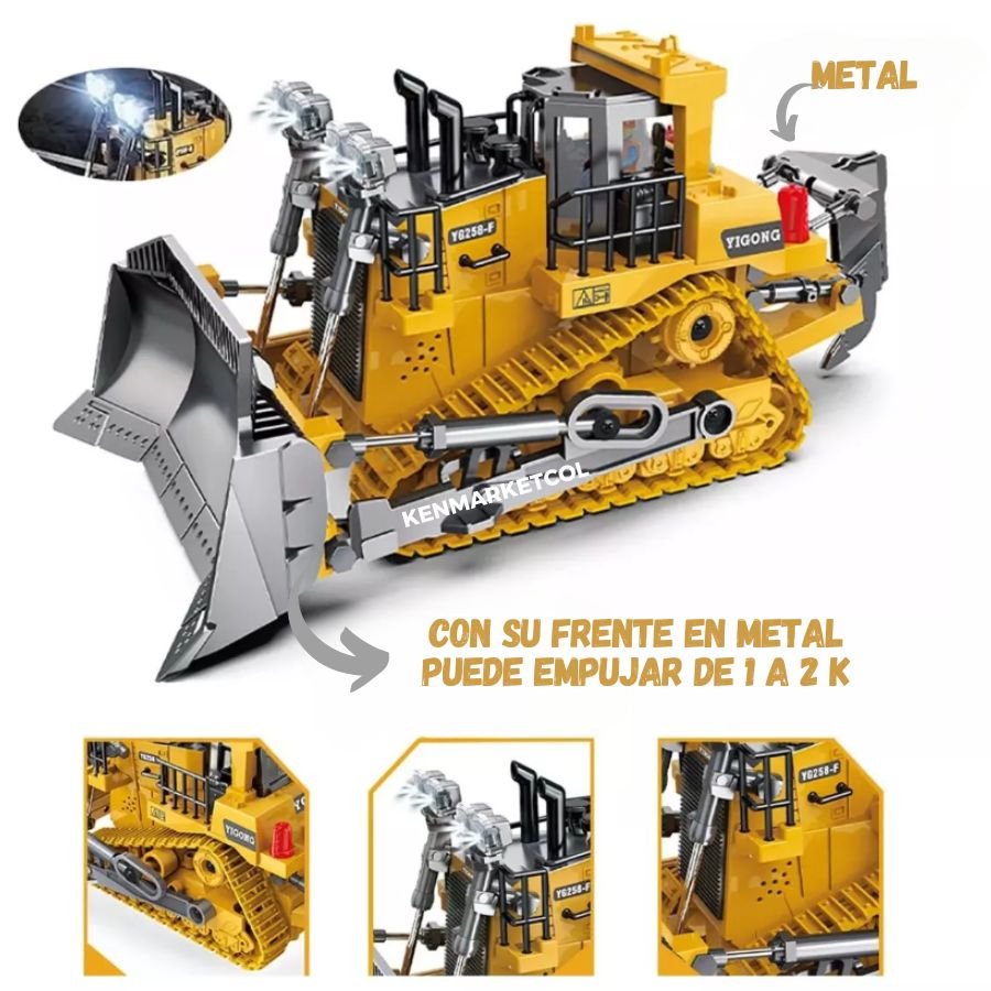 Bulldozer Rc Radio Control Remoto Para Niños Realista Metal