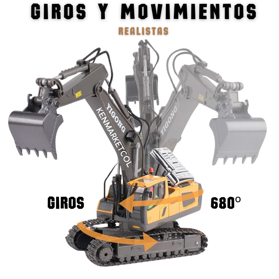 Retroexcavadora realista con aleación de metal recargable