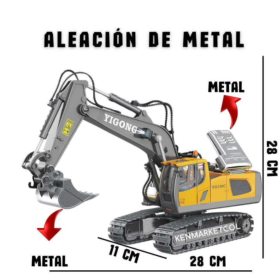 Retroexcavadora realista con aleación de metal recargable