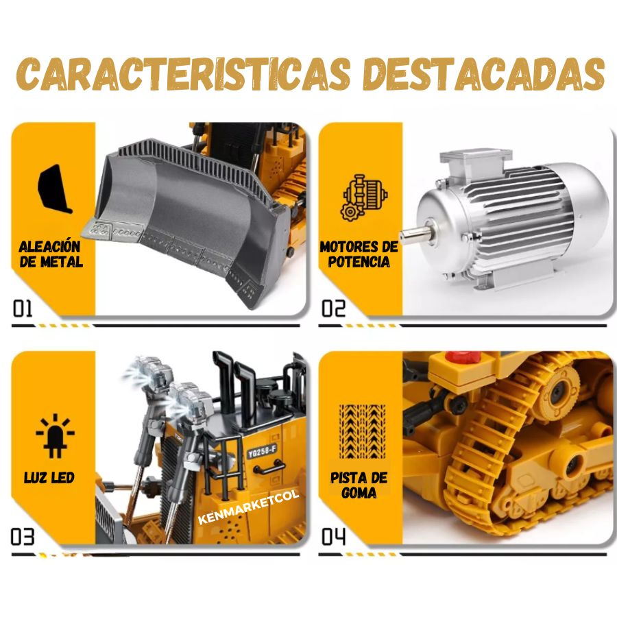 Bulldozer Rc Radio Control Remoto Para Niños Realista Metal