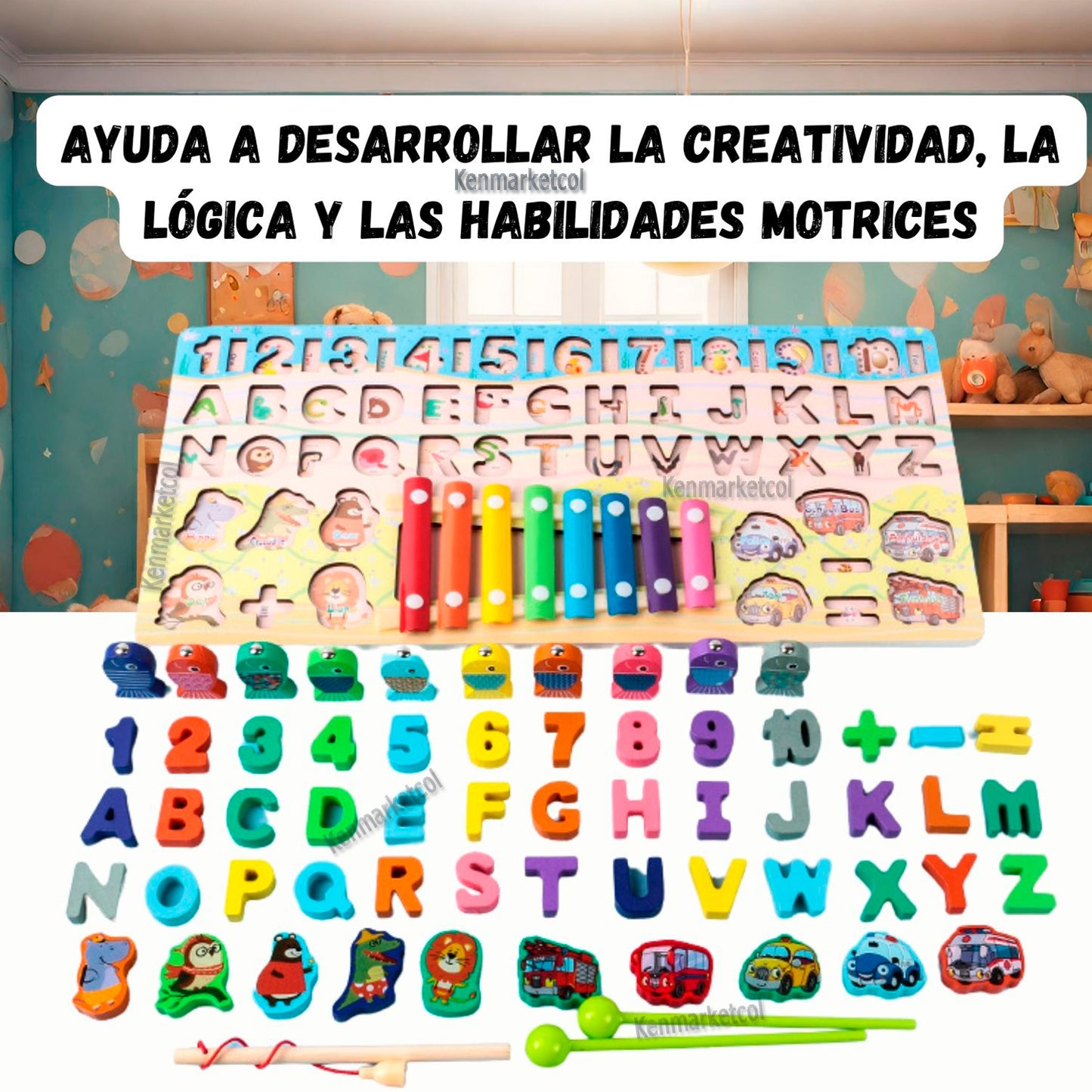 Tablero Montessori educativo 6 en 1