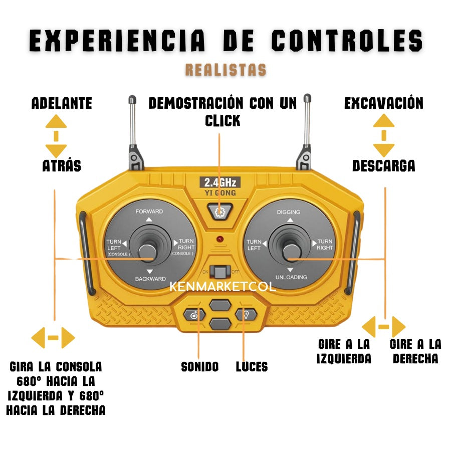 Retroexcavadora realista con aleación de metal recargable